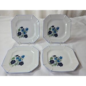 Flower Garden R6782 Salad Plate MadeInJapan Floral Design w/ Blue Trim Set of4